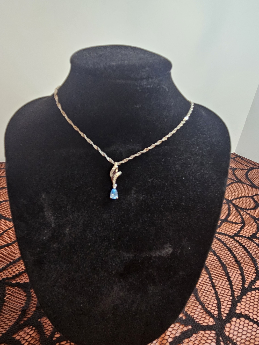 Sterling Silver Teardrop Blue Pendant Necklace - Picture 3 of 4